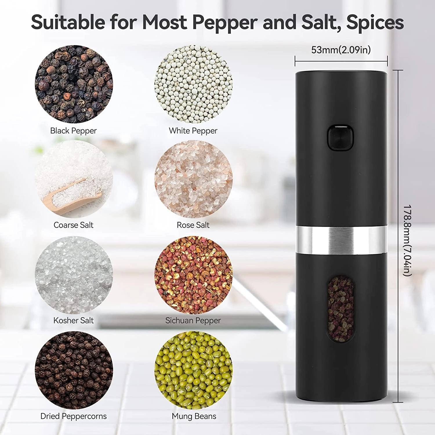 Electric Automatic Salt and Pepper Grinder Set Mill Refillable