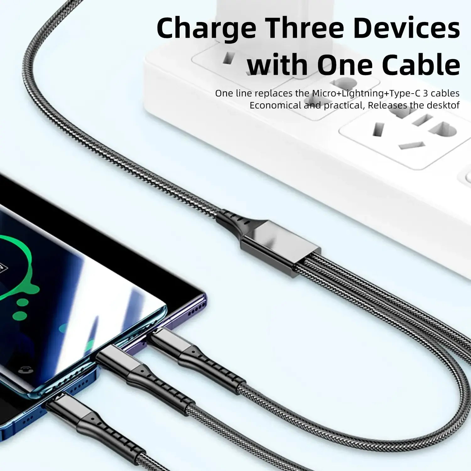 66W 3 In 1 Fast Charging Type C Cable Wire Mobile Phone Micro USB Cable For Xiaomi redmi Samsung Type C Data Cord For Iphone 15