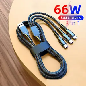 66W 3 In 1 Fast Charging Type C Cable Wire Mobile Phone Micro USB Cable For Xiaomi redmi Samsung Type C Data Cord For Iphone 15