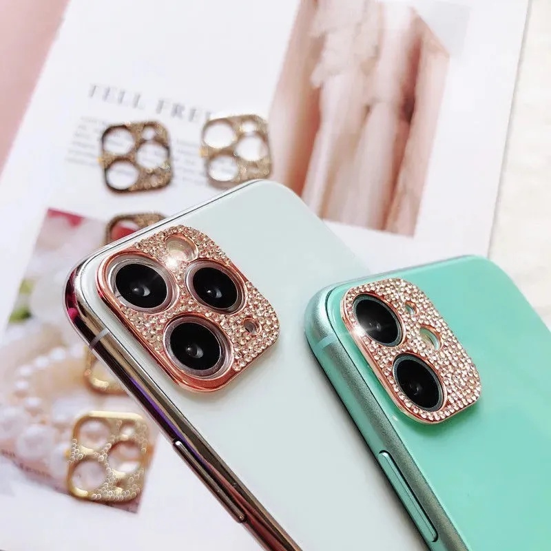 Bling Diamond Crystal Camera Protector cellphone Camera Lens Protective Decoration Sticker Compatible with iPhone 11 12 pro max