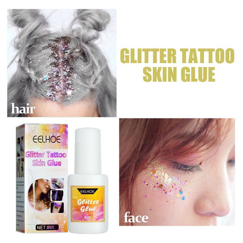 EELHOE 8ml glitter tattoo skin white glue halloween carnival themed parties hair face body flash color tattoo eye makeup paint