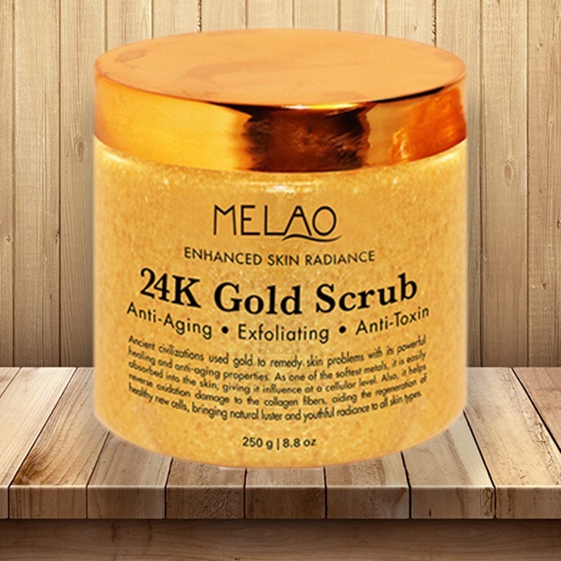 MELAO Pure 24K Gold Body Scrub Foot Massage Cream Remove Dead Skin Fregar Anti Aging Exfoliating Mud