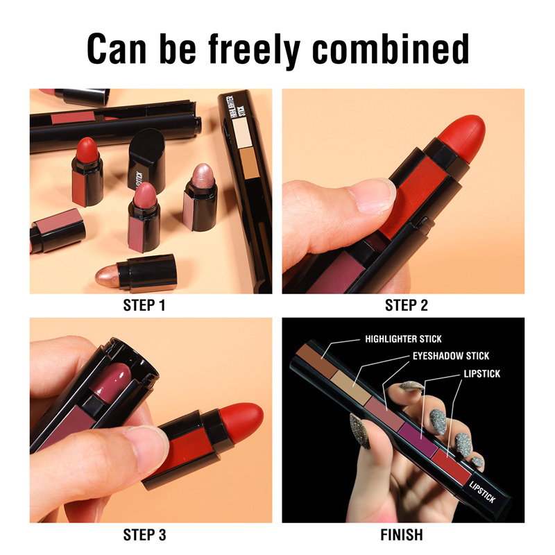 Langmanni 5 in 1 makeupstick long lasting 5 in one ladies cosmetic highlighter stick eyeshadow stick water proof lipstick oem