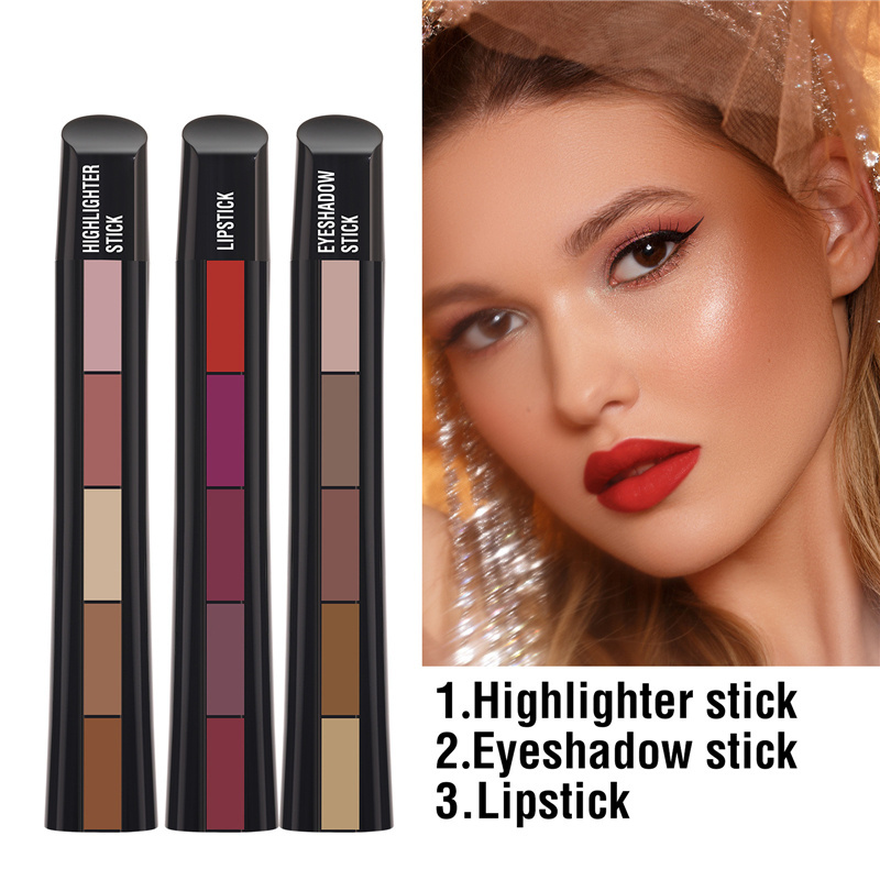 Langmanni 5 in 1 makeupstick long lasting 5 in one ladies cosmetic highlighter stick eyeshadow stick water proof lipstick oem