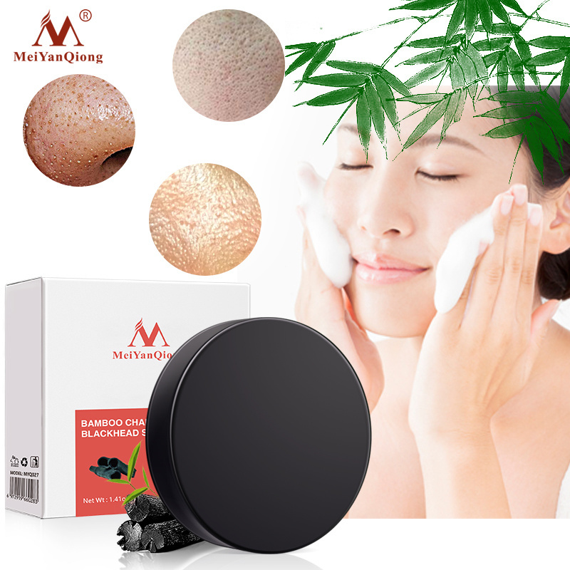 MeiYanQiong Activated Bamboo Charcoal Crystals Natural Handmade Organic Soap Blackhead Removing Oil Controlling Hand Soap