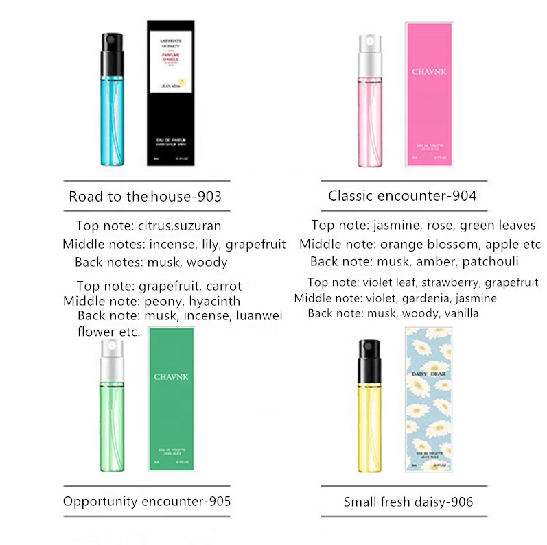 Wholesale nice scents perfume 3ml mini spray perfume various smells perfume portable for man and woman