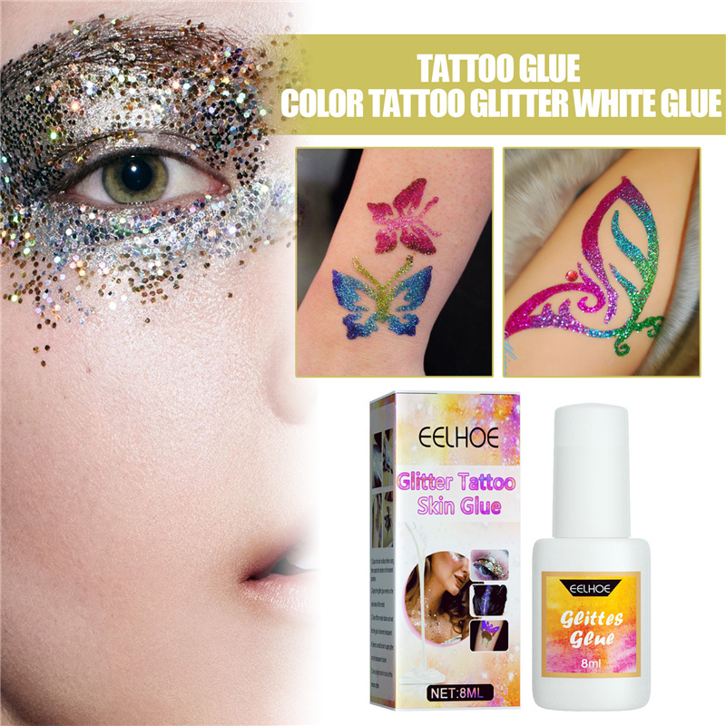 EELHOE 8ml glitter tattoo skin white glue halloween carnival themed parties hair face body flash color tattoo eye makeup paint