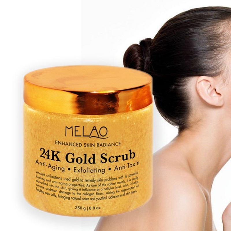 MELAO Pure 24K Gold Body Scrub Foot Massage Cream Remove Dead Skin Fregar Anti Aging Exfoliating Mud