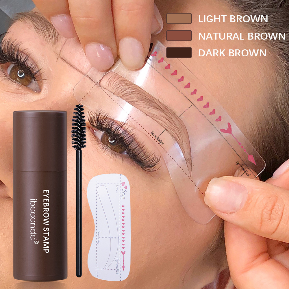 ibcccndc brown eyebrow stamp set 1pc imprinting stick 2pcs spiral eyebrow brushes 10pcs eyebrow stencils stamp shaping kit