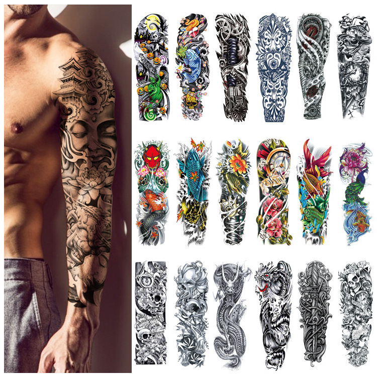 Full Flower Temporary Tattoo Sticker Arm Tattoo Sticker Skull Lion Dragon Body Paint Waterproof Transfer Tattoo Sleeve