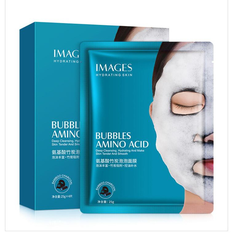 Images 1pc Amino Acid Bubble Mask Deep Pore Clean Bamboo Charcoal Black Face Mask Whitening Facial Skin Care Treatment Mask