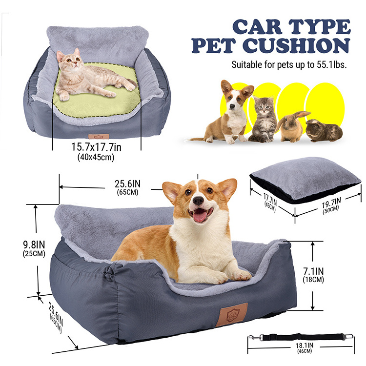 Cute dark grey machine washable dog bed custom logo pet bed for car seat