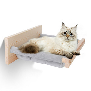 Luxury wood cat window bed wall mounted plush hanging pet bed solid hammock