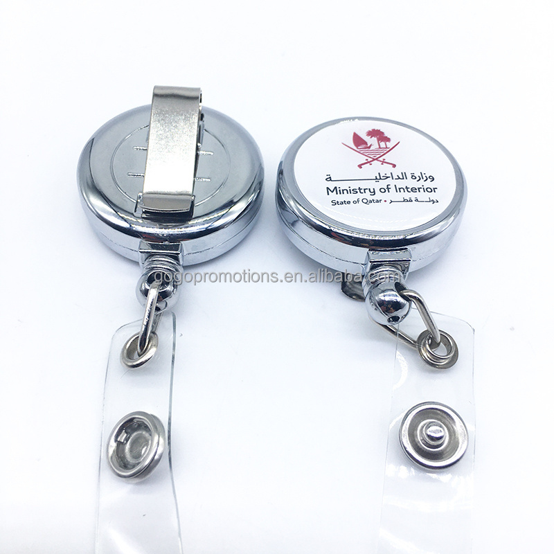 Metal Stainless Steel Heavy Duty Retractable Round YoYo Badge Reel with Swivel Clip