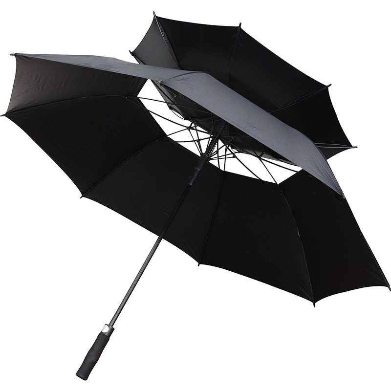 Custom Promotional Luxury Black Hotel Umbrella With Logo Prints Golf Umbrella Long handled Fiberglass Large Umbrella