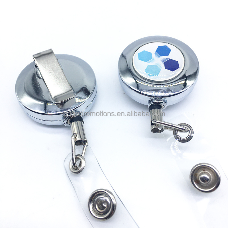 Metal Stainless Steel Heavy Duty Retractable Round YoYo Badge Reel with Swivel Clip