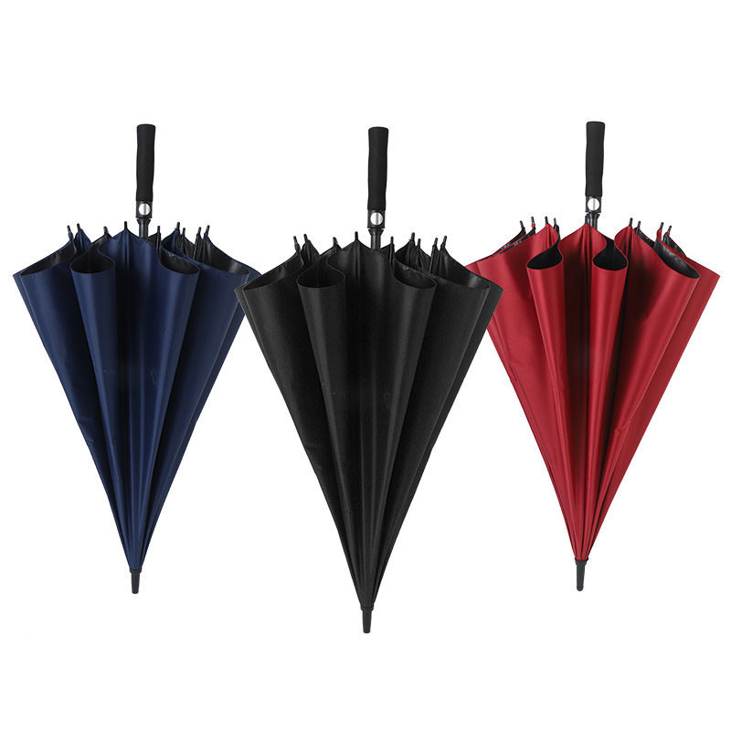 Custom Promotional Luxury Black Hotel Umbrella With Logo Prints Golf Umbrella Long handled Fiberglass Large Umbrella