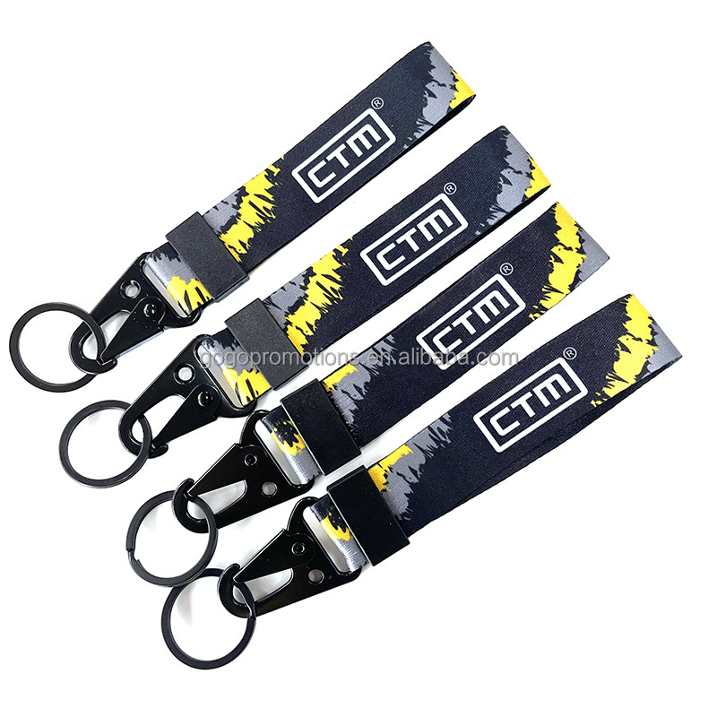 Custom Nylon Fabric Hand Wrist Wristlet Key Chain Keychain Holder Lanyard Strap Woven embroidered keychain