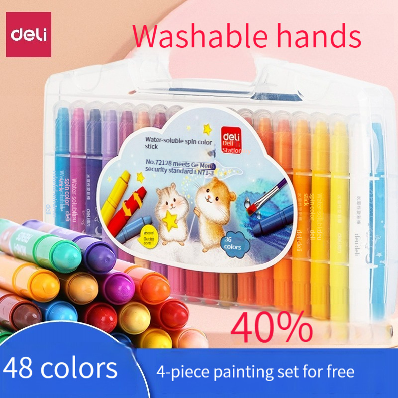 Deli  73901 oil painting stick dazzling color stick is safe for students and children do not get dirty hands crayons high quality