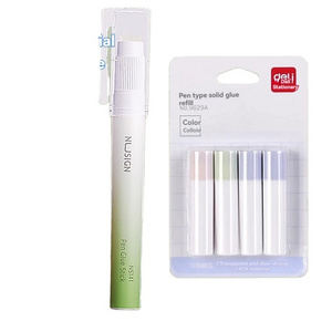 Deli NS141 pen type solid glue green 1 glue pen + 4 glue core strong high viscosityshaped stick jelly replaceable student