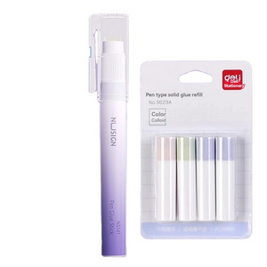 Deli NS141 pen type solid glue purple 1 glue pen + 4 glue core strong high viscosity shaped stick jelly replaceable core student