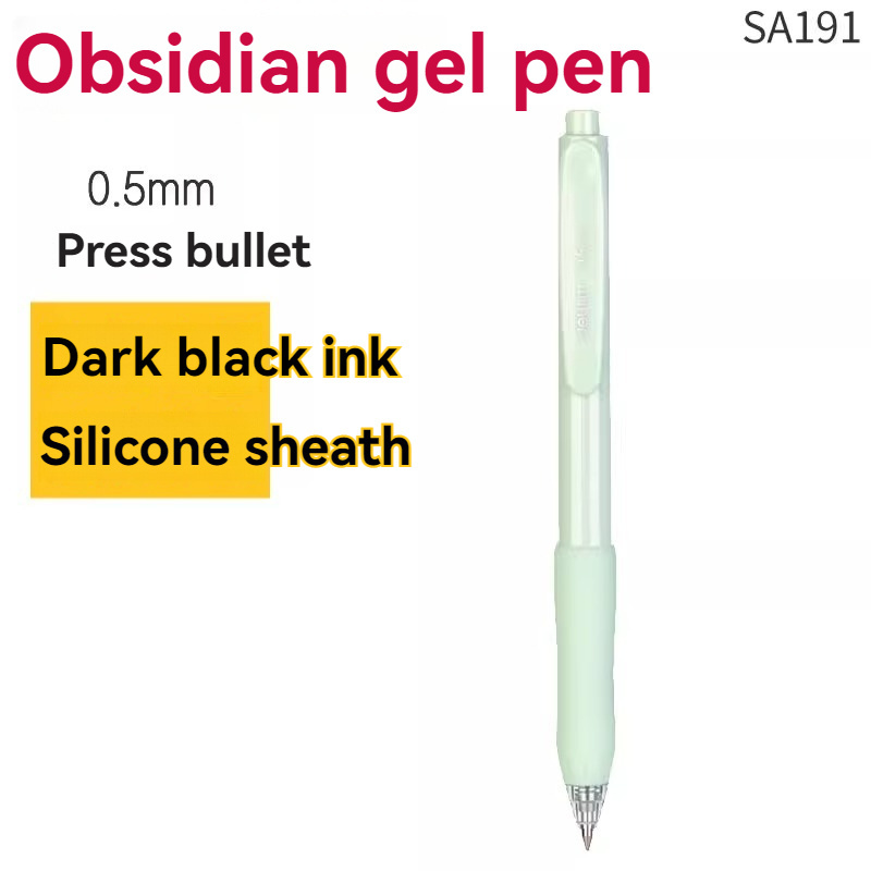 Deli SA191 Obsidian Press Gel Pen Green Rod 1 Ink Writing Smooth Silicone Sheath Comfortable Grip 0.5 Bullet Black Pen