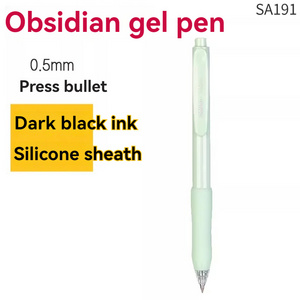 Deli SA191 Obsidian Press Gel Pen Green Rod 1 Ink Writing Smooth Silicone Sheath Comfortable Grip 0.5 Bullet Black Pen