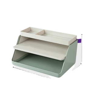 Deli XDM34 desktop file shelf green plastic file frame office storage shelf thickened multi-layer office book stationery and