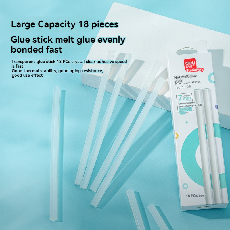 Deli 31405 18pcs/box hot melt glue stick 7mm kids household hand-made hot-melt glue stick 96box*18pcs=1728pcs per carton set