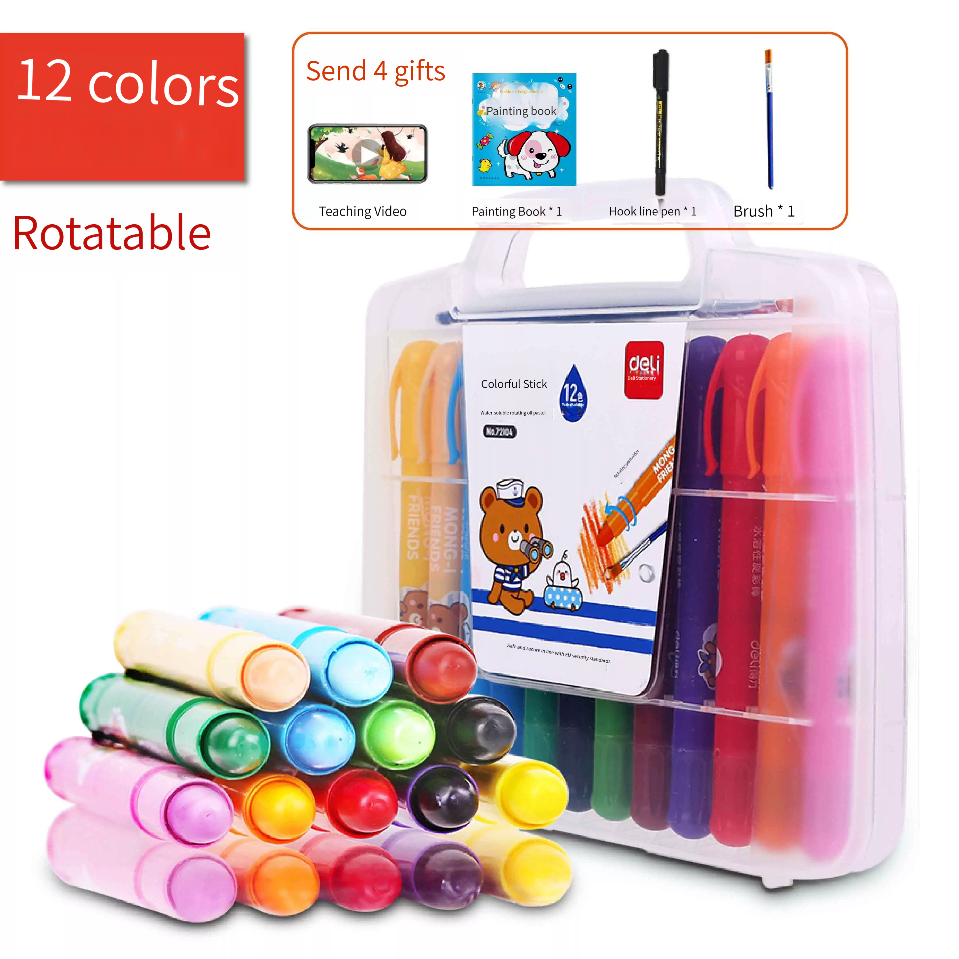 Deli 72076 oil painting stick dazzling stick, safe students, children do not dirty hand crayons high quality