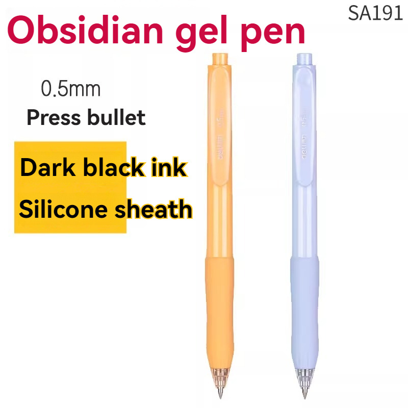 Deli SA191 Obsidian Press Gel Pen Green Rod 1 Ink Writing Smooth Silicone Sheath Comfortable Grip 0.5 Bullet Black Pen