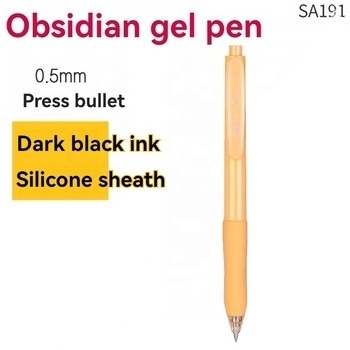 Deli SA191 Obsidian Press Gel Pen Orange Rod 1 Ink Writing Smooth Silicone Sheath Comfortable Grip 0.5 Bullet Black Pen