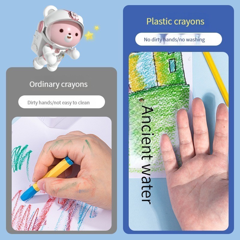 DELI HE901 Crayon No Dirty HandsOil Painting Stick Crayon Kindergarten Special Brush Plastic Crayon Children Do Not Stick Hands