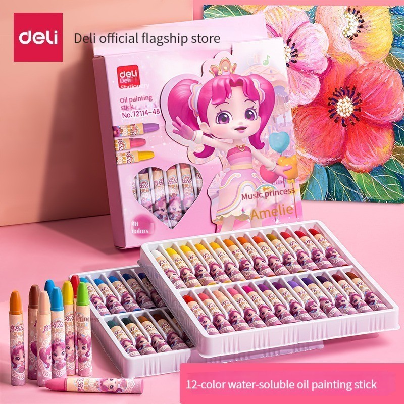 Deli 72114 Water soluble oil painting stick children's crayons are not dirty hands easy to wash kindergarten baby brush dazzling