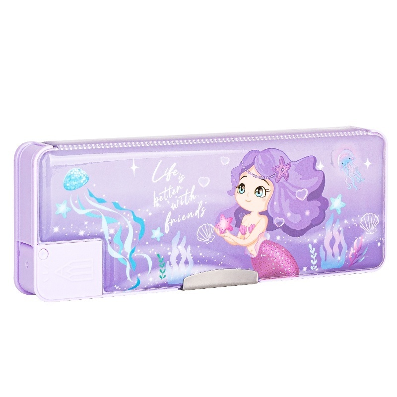 Deli BC280 Purple Cartoon pencil case with sharpener large-capacity multi-purpose pencil case for students 96pcs Per Carton Set