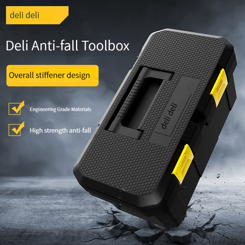 Deli Toolbox DL432912 Household Hardware Toolbox Drop Resistant Plastic Portable Electrician Storage Box Large Capacity Car Box