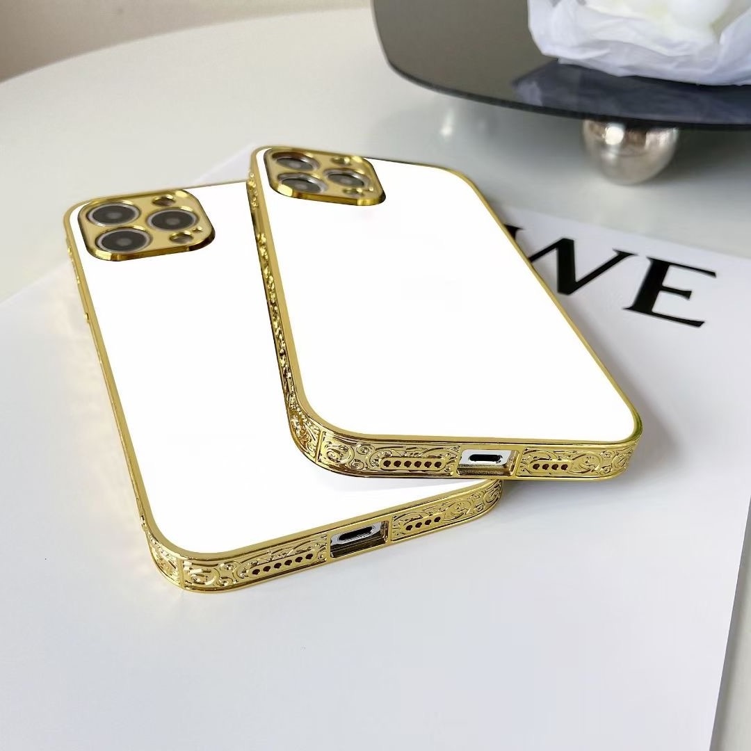 For iphone 14 pro max Luxury Plating Gold Lace Flower Rubber TPU Bumper  Blank Sublimation Back Cover Phone Case 14 max Shell