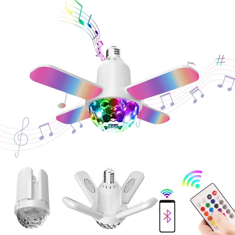 24W LED Four Leaves Fan Folding Bulb With Remote Control RGB Light Music Speaker formation E27 Party Magic Ball lamp Disco light