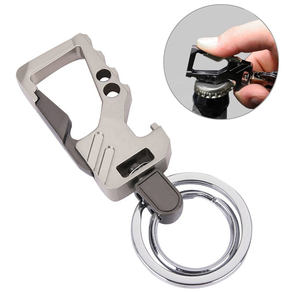 Custom Logo Stainless Steel and Zinc Alloy Heavy Duty Key Chain for Car Key Bottle Opener Carabiner Keychain