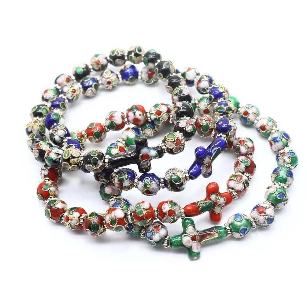 2022 New design Cloisonne Beads Beaded Cross Bracelet, Elastic Rope Bracelet