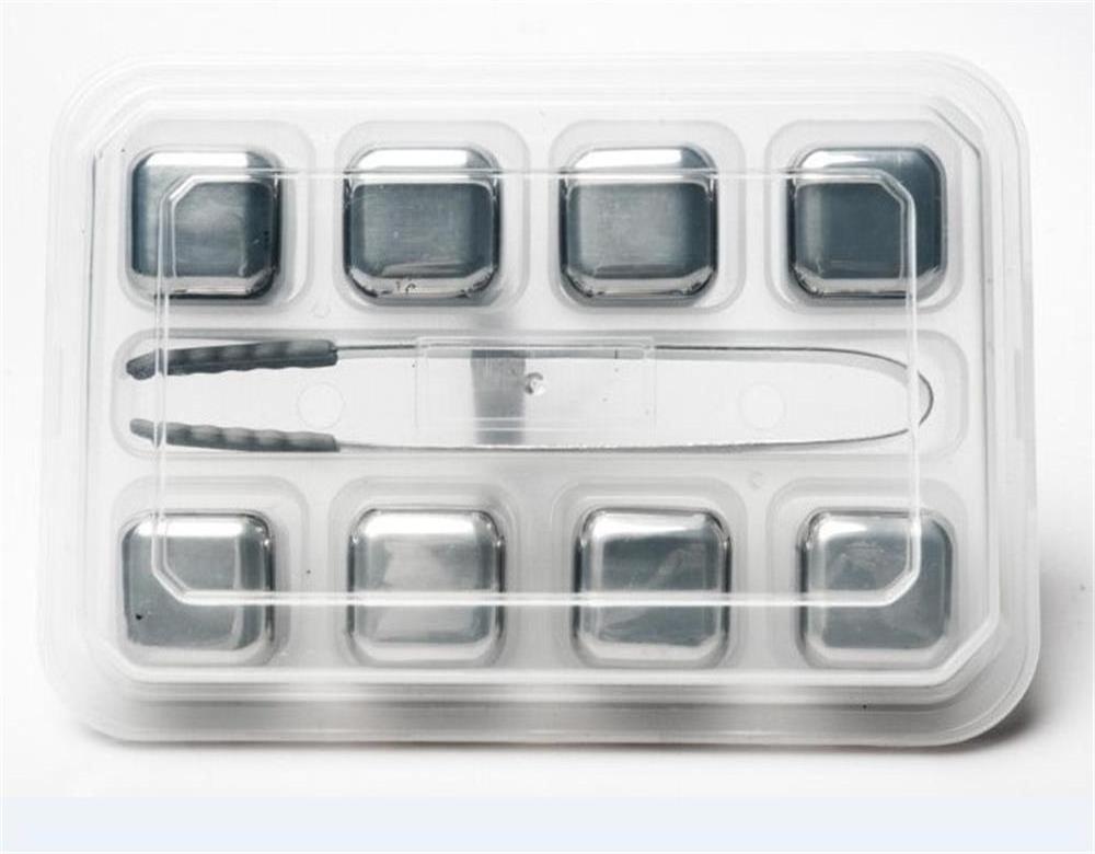 Stainless Steel 304 Bar Party Cube 8 pcs set with ice tong Reusable Chilling Whiskey Stones hot sell Ice Cubes