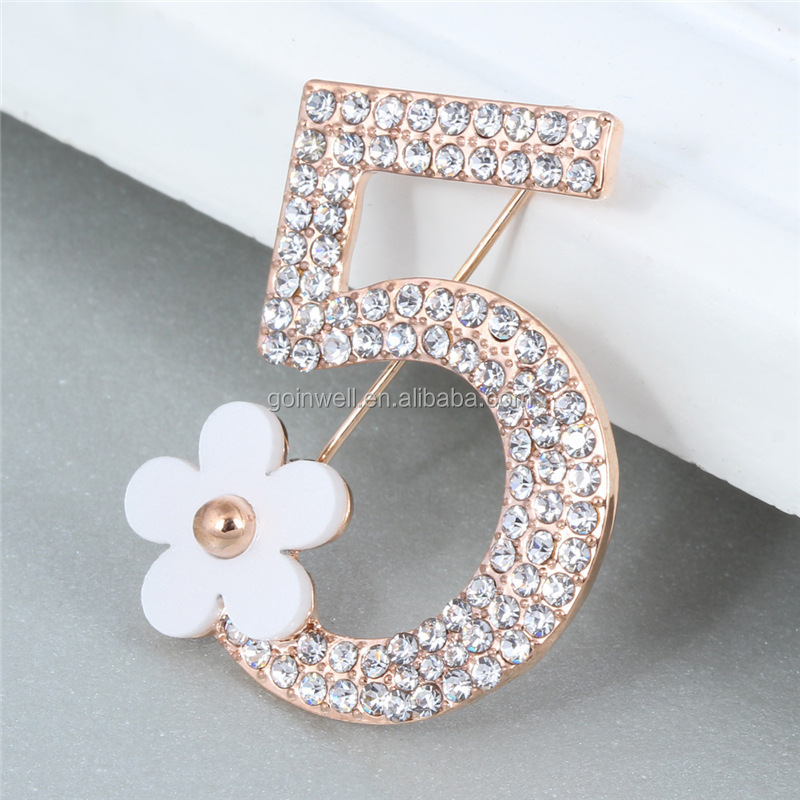 N 5 charm Letter diamond brooch pin, number 5 alloy brooch