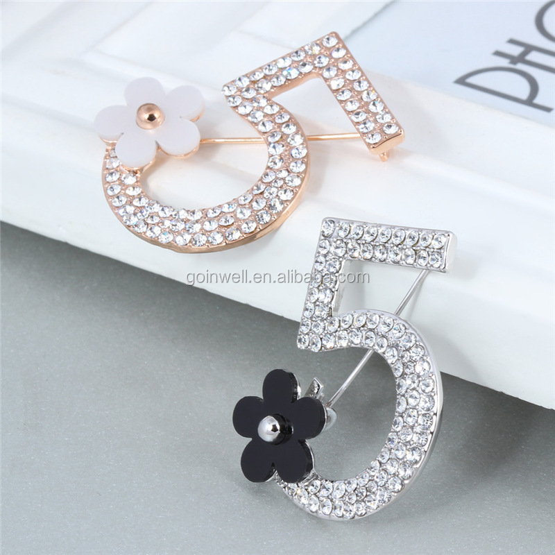 N 5 charm Letter diamond brooch pin, number 5 alloy brooch