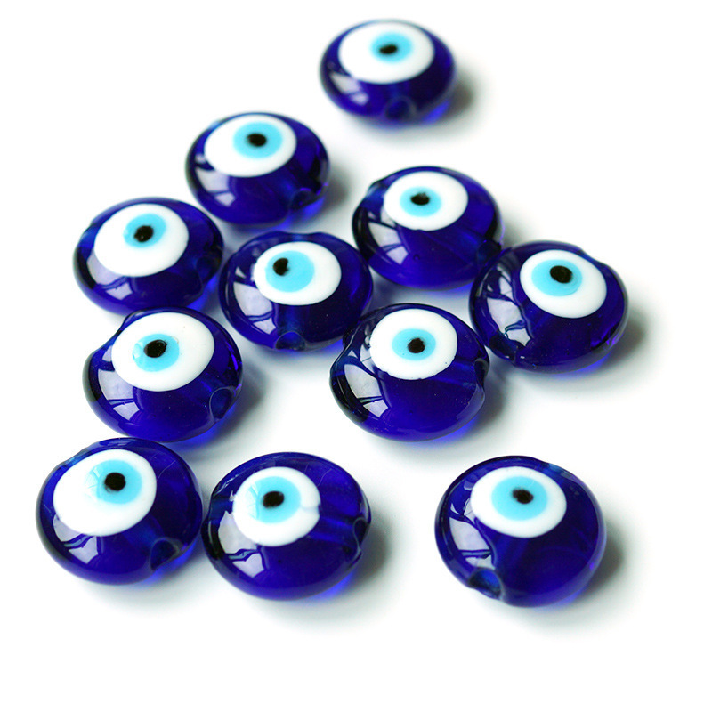 wholesale handmade round glass blue eye charms pendant for bracelet necklace jewelry making