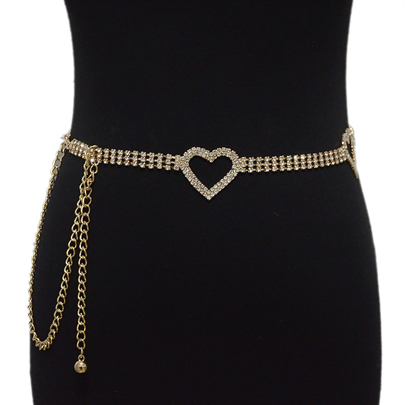 Fashion Versatile Rhinestone Inlaid Heart Buckle Belt Luxury Diamond Chain Belt for Women