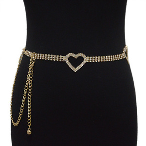 Fashion Versatile Rhinestone Inlaid Heart Buckle Belt Luxury Diamond Chain Belt for Women