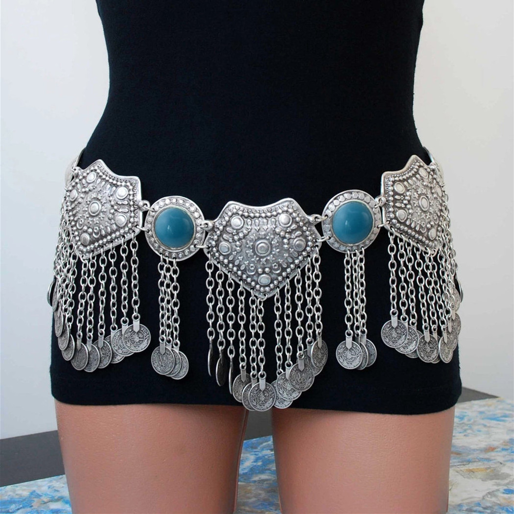 Vintage Bohemian Coin Tassel Waist Chain Fashion Beach Leisure Long Belly Dance Belt