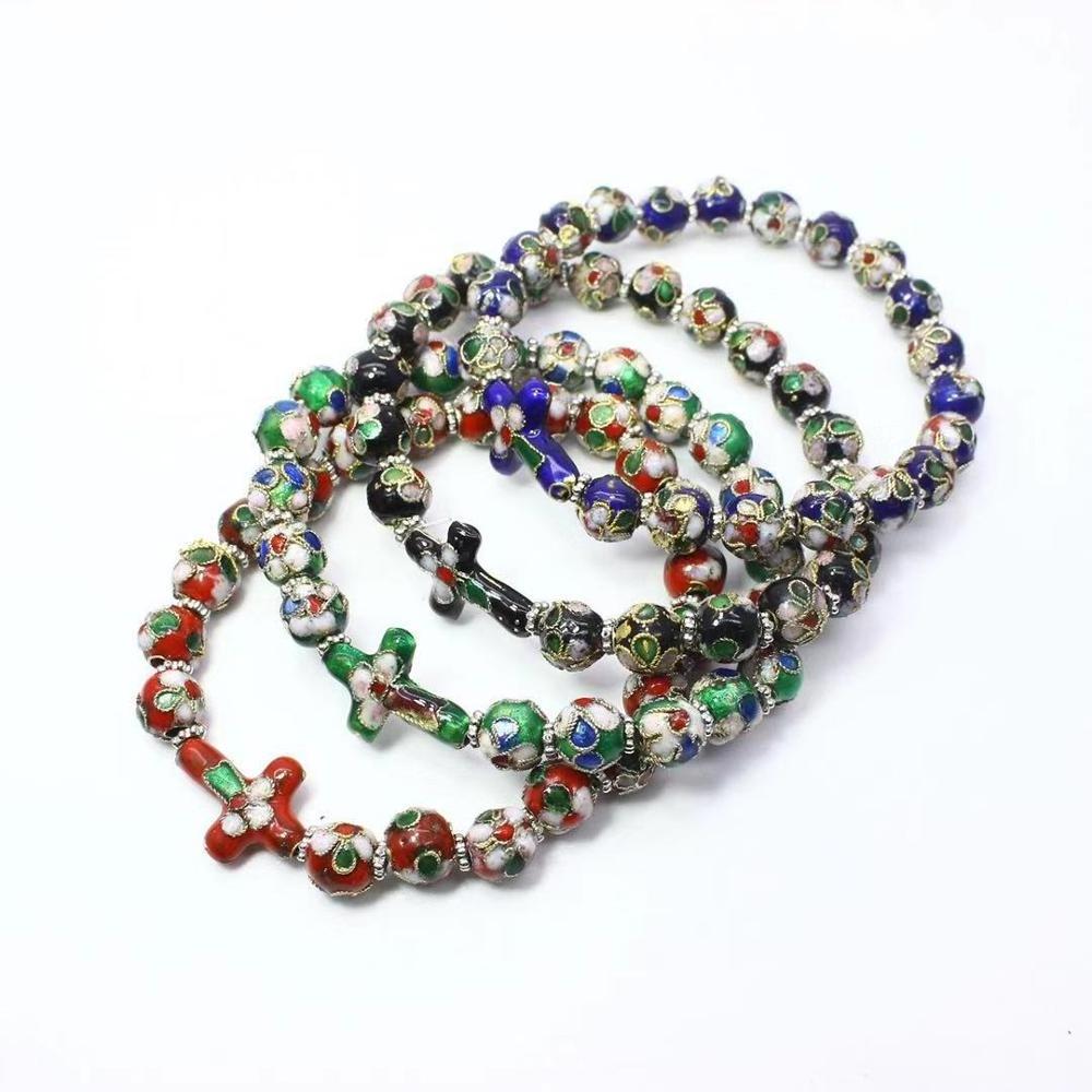 2022 New design Cloisonne Beads Beaded Cross Bracelet, Elastic Rope Bracelet