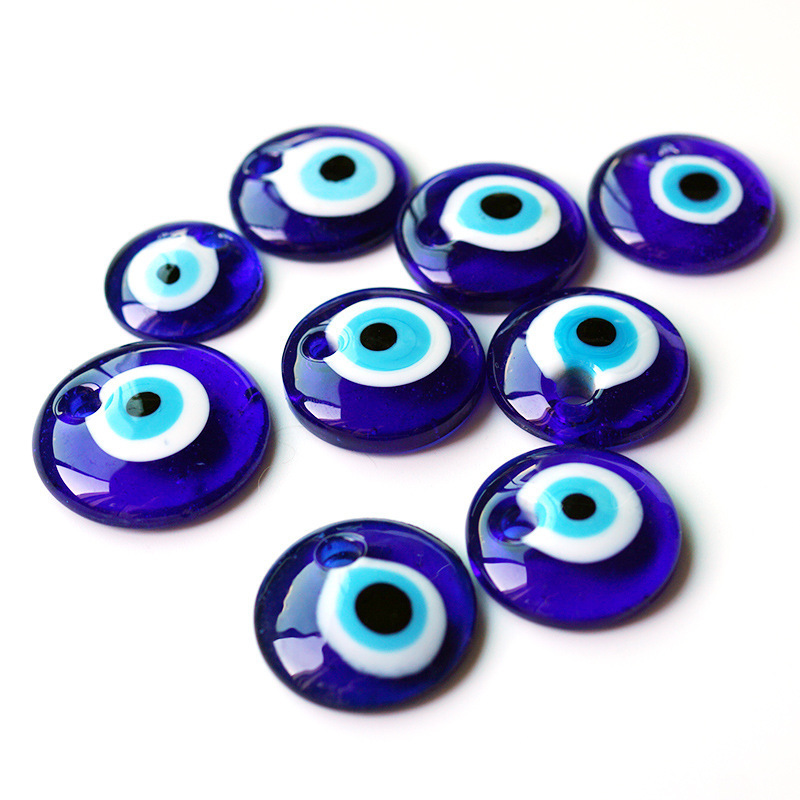 wholesale handmade round glass blue eye charms pendant for bracelet necklace jewelry making