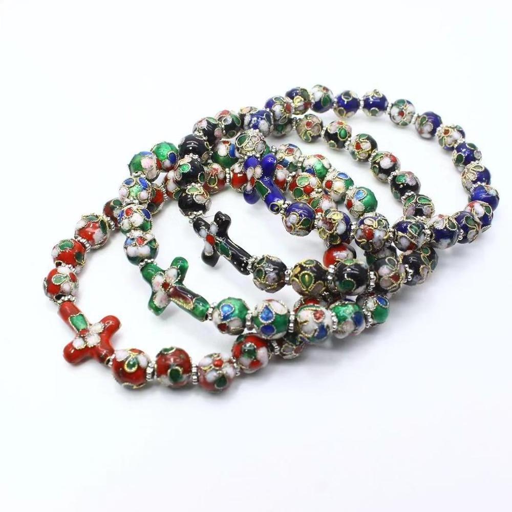 2022 New design Cloisonne Beads Beaded Cross Bracelet, Elastic Rope Bracelet